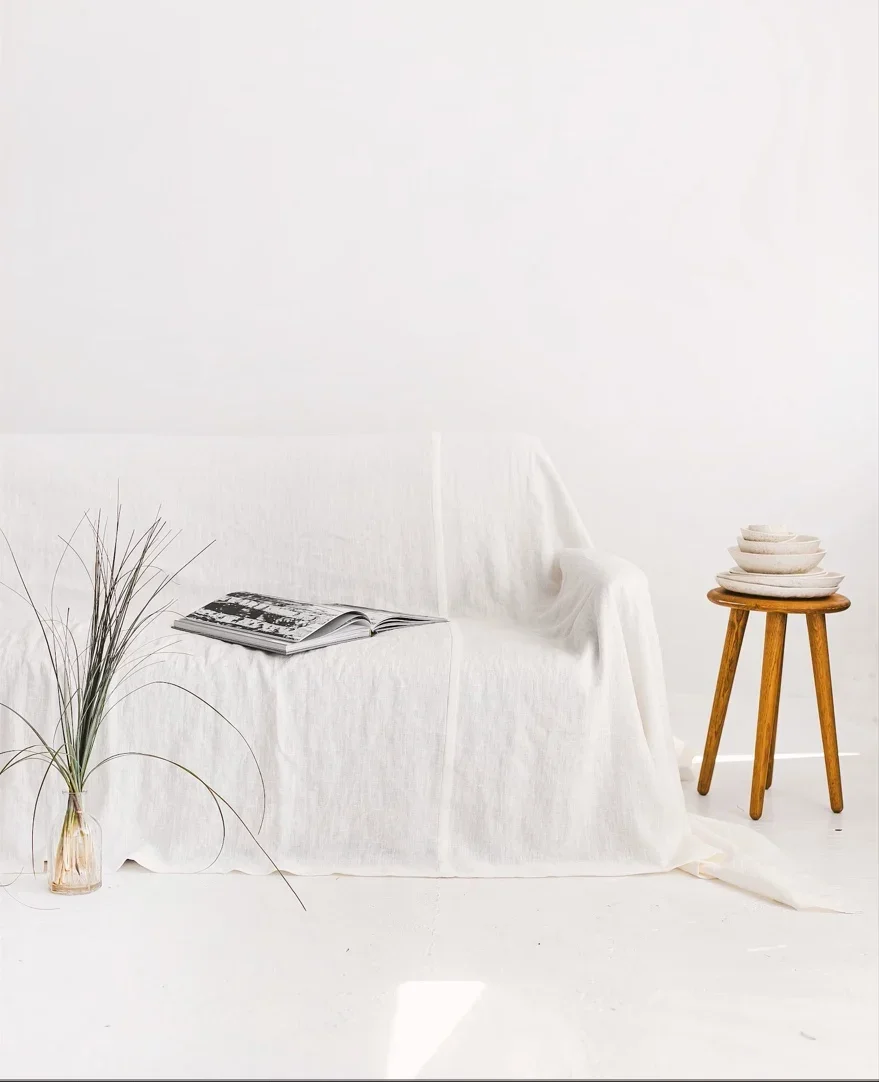 French Pure Linen 100% Fabric Pure Color Sofa Cover Cloth Sofa Towel Suitable for All Seasons Love Seat Couch Cover Summer New