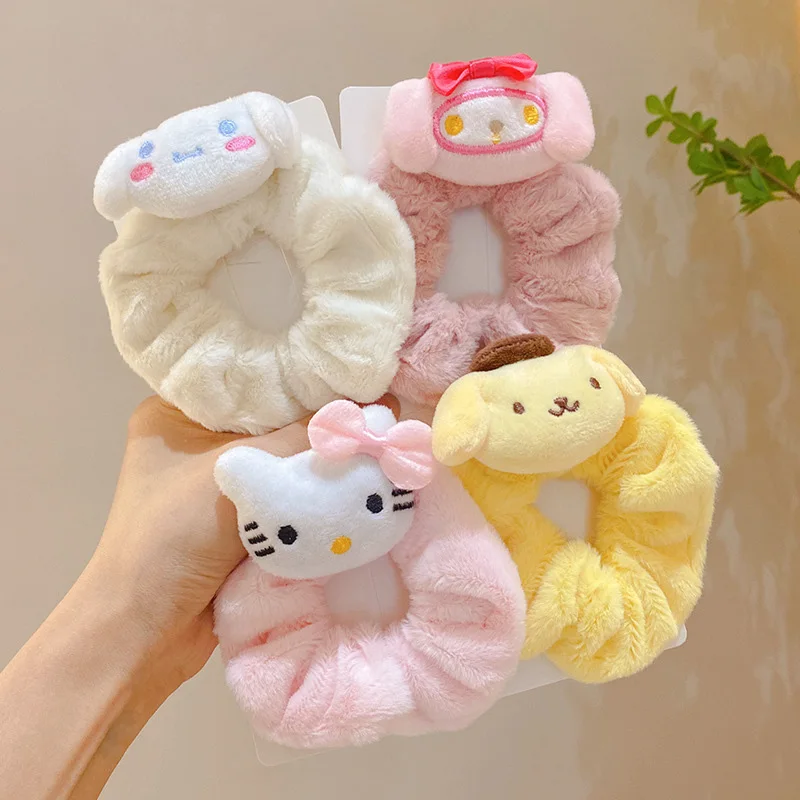 Sanrio Anime Plush Stuffed Hairpin Cartoon Figures Kuromi Cinnamoroll My Melody Cute Toys Hair Accessories Girls Birthday Gifts