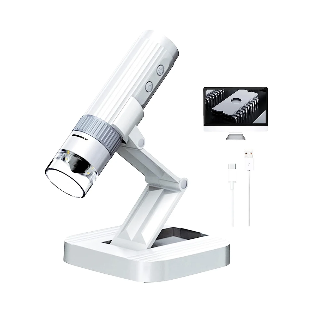 USB Digital Microscope, 50X-1000X Handheld Microscopes Camera, 1080P HD Coin Microscope, Mini Camera Magnifier, White