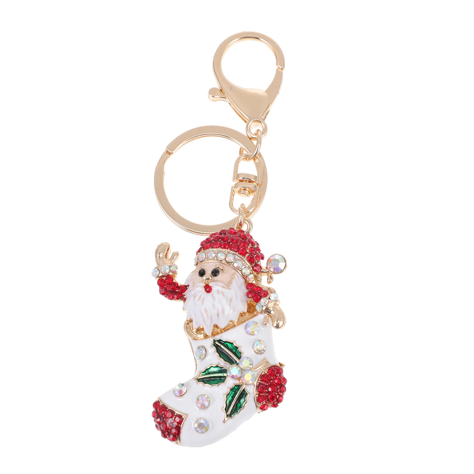 Santa Pendant Christmas Keychain Hanging Ornament Xmas Bag Decoration Imitation Rhinestone Decorative Gift for Family