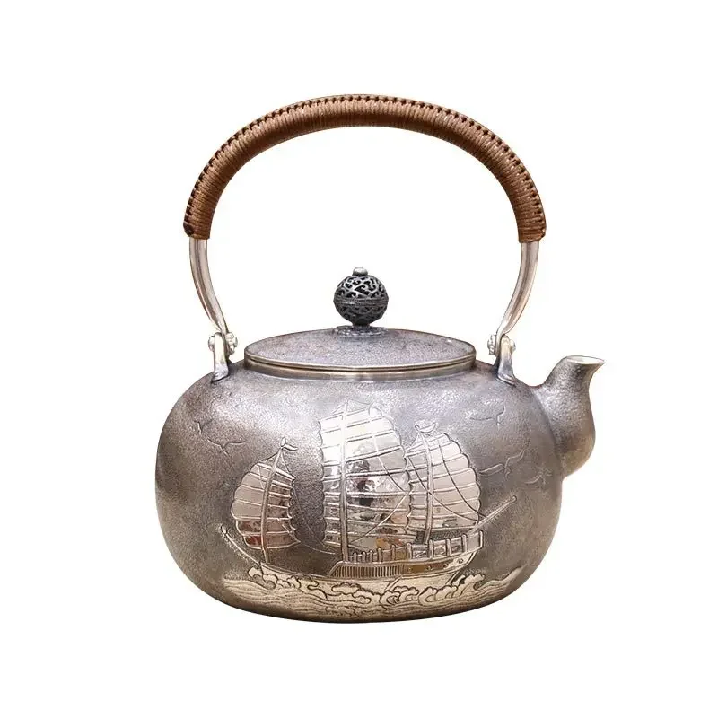 ชุดน้ำชาเงินสเตอร์ลิง ลายค้อนเรียบลื่น ขาตั้งเงิน สำหรับใช้ในบ้าน ชงชา