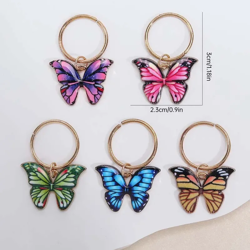 Oaoleer 5Pcs/set Butterfly Hair Ring Pendant Flower Bear Hair Jewelry For Braids Charms Metal Hairpin Dreadlock Hair Accessories