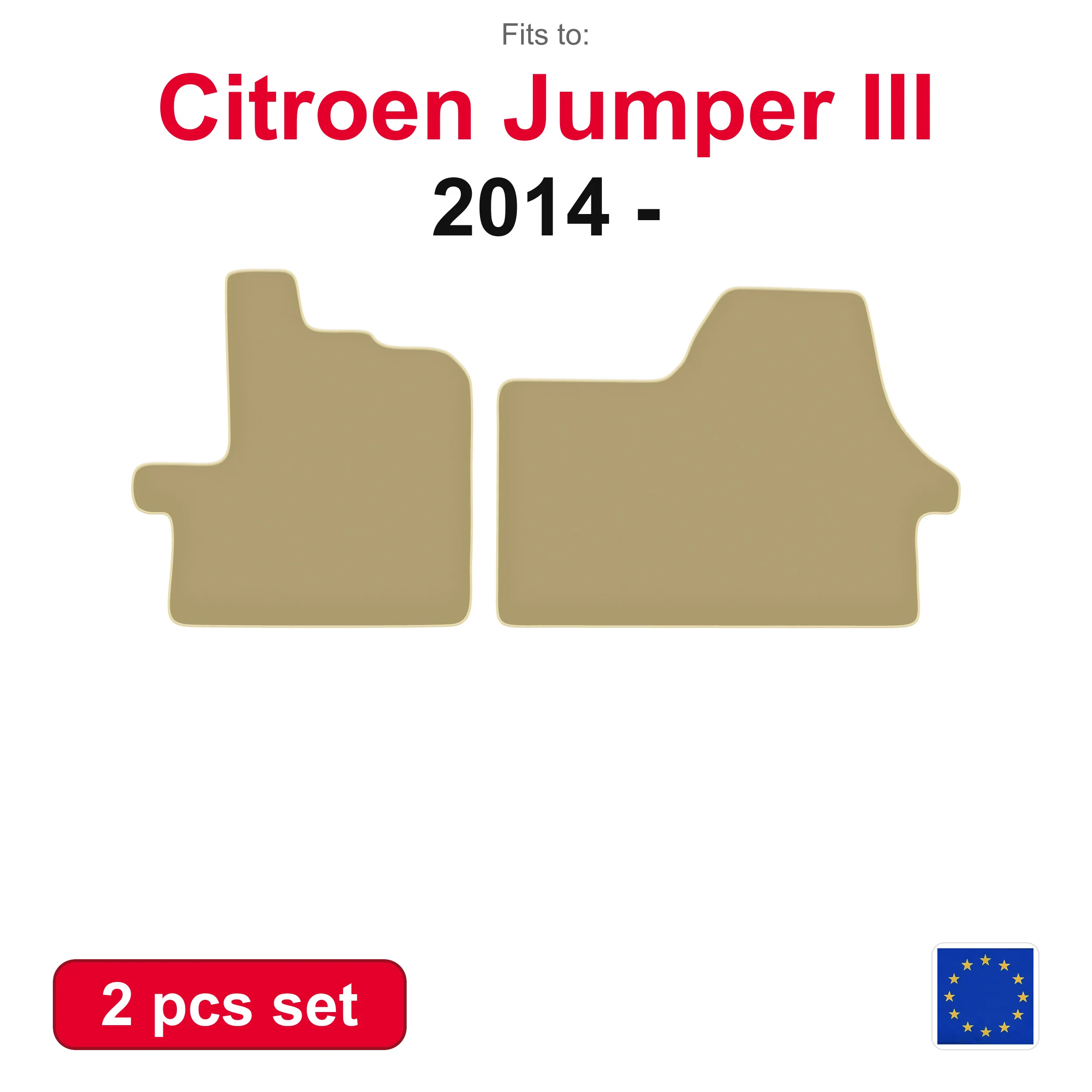 PREMIUM-Velours-Autofußmatten für Citroen Jumper II Lieferwagen (2006-2014) – beige, passgenau (2 Stück), passgenaues Autofußmatten-Set