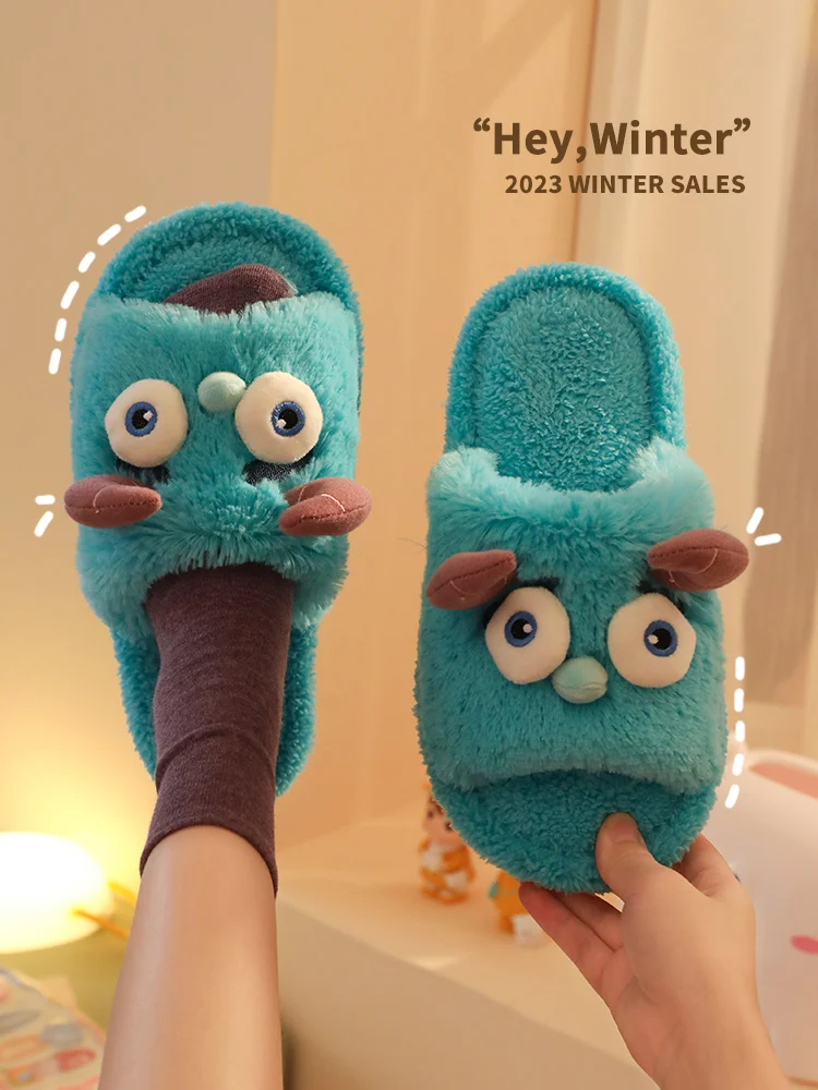 

Cute Monster Cotton Slippers For Women's Home Non Slip Slippers For Couples Cartoon Indoor Autumn Man Slipper Couple