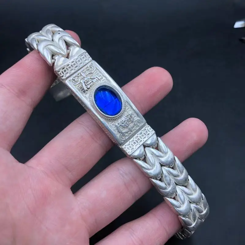 Mai Chuang/Tibetan Silver Ethnic Style Retro Doing Old Inlaid Gemstone Bracelet Bangle Men AndWomen Fine Jewelry Fashion Gift