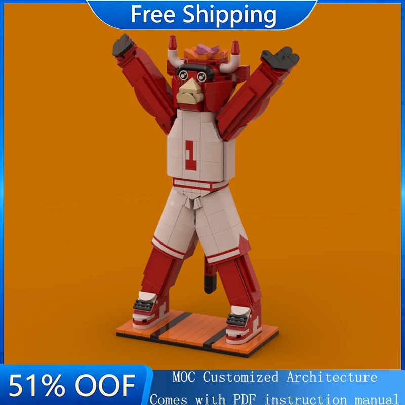 

620 Parts MOC Cartoon Bull Mascot Figure Building Blocks Model Educational Children Assembly Boys Toys Customized Holiday Gifts