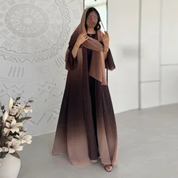 Glitter Open Kimono Cardigan for Women Muslim Eid Ramadan Dubai Turkey Chiffon Abaya Dress Islam Jalabiya Clothing Turkey Robe