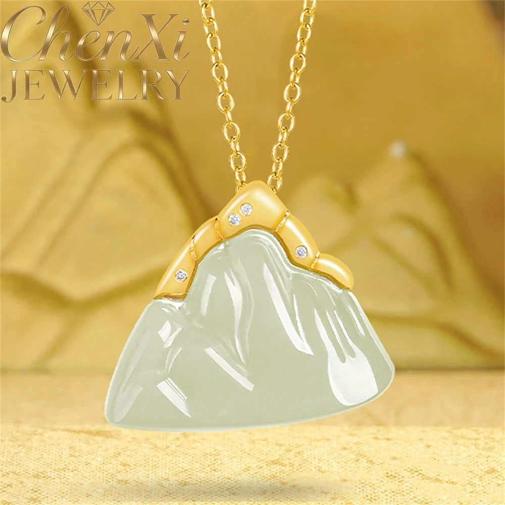 

Natural Old Material And Jadeite Green Jade Brocade Mountain Scenery Pendant Genuine S925 Silver Inlaid Jade Pendant Necklace