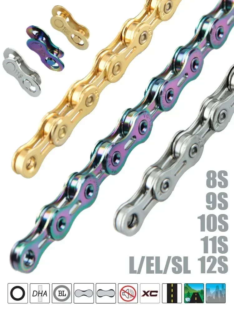 AliExpress Goodtaste NFOX Mountain Road Bicycle Bike Chain X 8 9 10 11 12 24 30 33 Speed EL Half Hollow SL Ultra Light Links MTB Racing Gold Silver