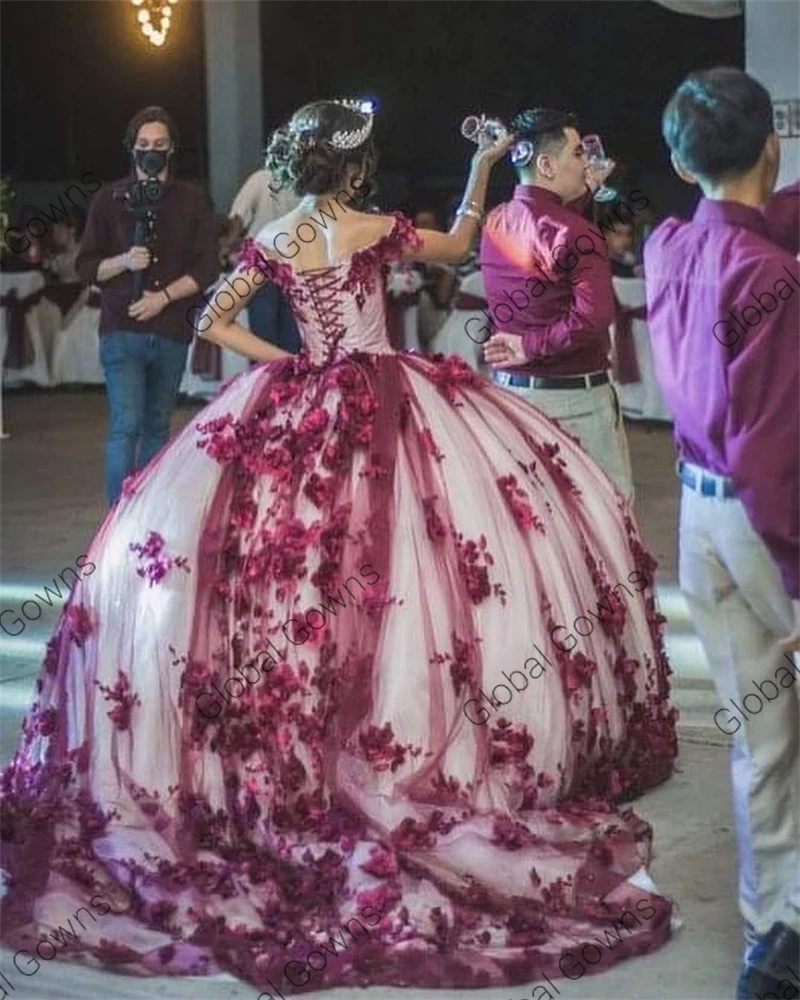 Cinderella Red Sweetheart Quinceanera Jurken 3D Bloemen Baljurk Kralen Verjaardagsfeestje Jurken Prinses Vestidos De 15 Años 2023