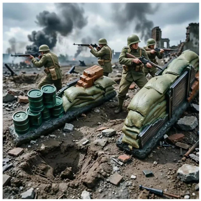

Military Simulation Bunker Construction Sandbag Static Model DIY Hand Drawn Soldier Scene With Toy Collectibles Figurine