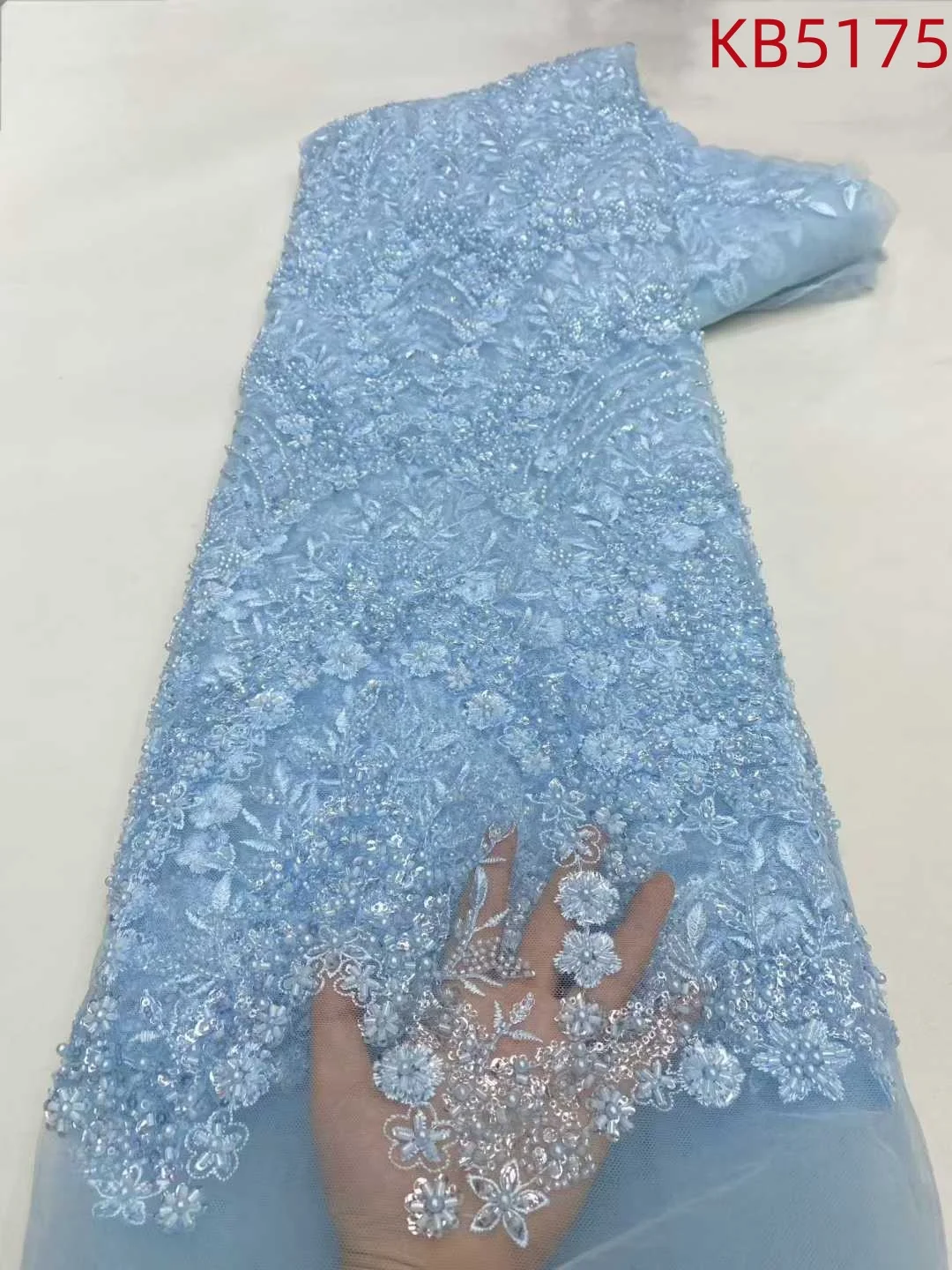 African Fabric Lace High Quality 2025 Green Beaded French Mesh Sequins Embroidered Lace Fabrics Tulle Lace Sequins For KB5175