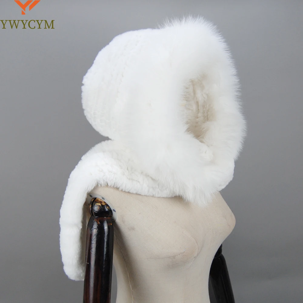 

New Winter Women Natural Fox Fur Hats&Scarves Lady Warm Fluffy Real Rex Rabbit Fur Hat&Scarf Luxury Knit Real Fur Hooded Scarfs