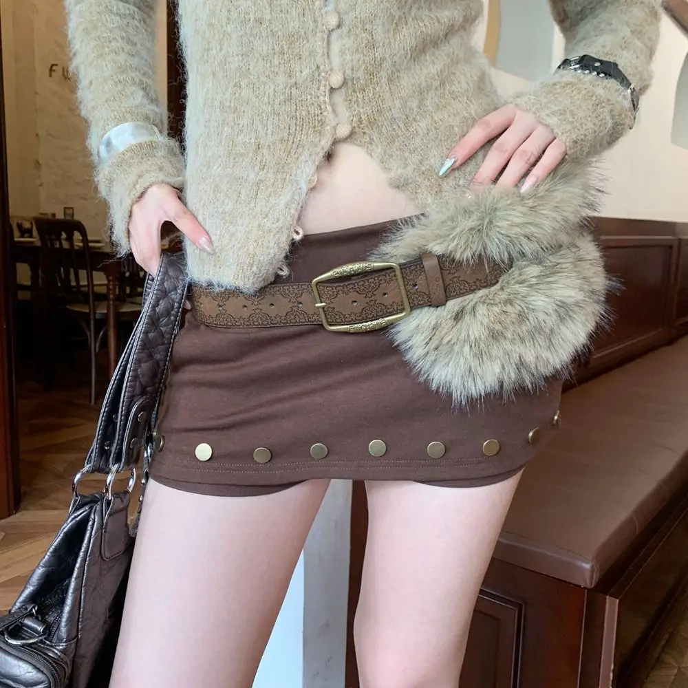 

Personality PU Leather Leather Fur Belt Rivet Spicy Girl Style Furry Waistband Versatile Jeans Decor Y2K Waistband Daily