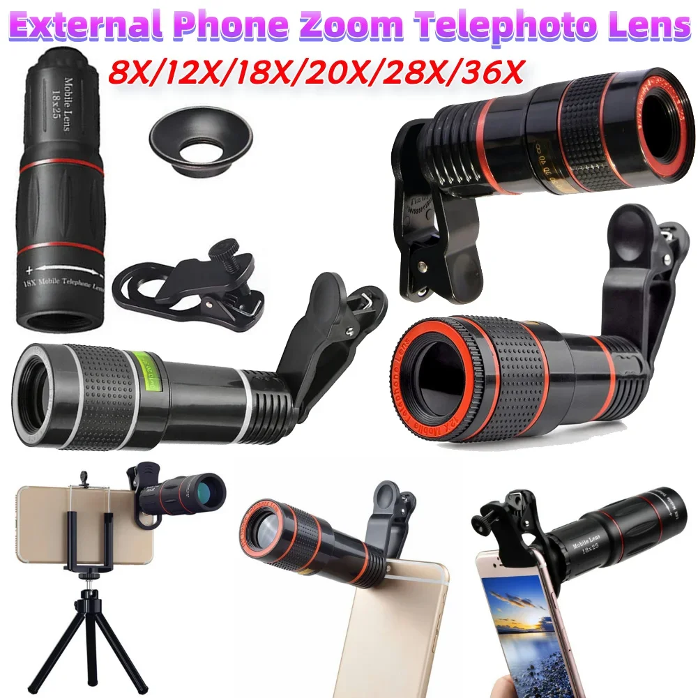 

Universal HD 8/12/18/20/28/36X Optical Zoom Camera External Telephoto Lens with Clip Smartphone Camera Lens for Distant View