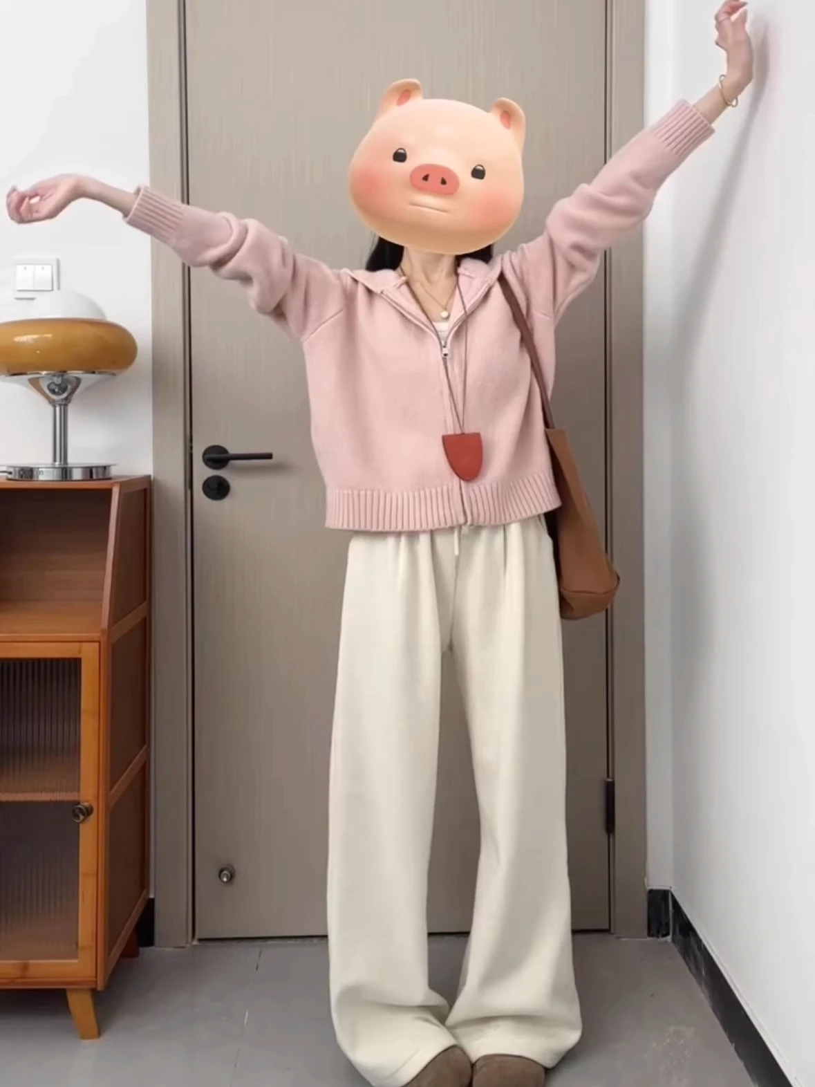 Suéter rosa suave y acogedor de punto con cremallera para mujer, ropa de abrigo informal holgada para otoño e invierno, cárdigan abierto con capucha a la moda, viaje cálido