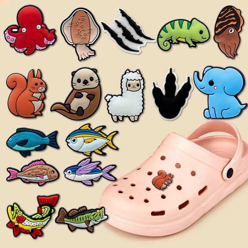 1pcs Cute Animal Shoe Charms Squirrel Lizard Elephant Alpaca Horse Dinosaur Shoe Decorations Accessories Fish Squid Sandal bukle