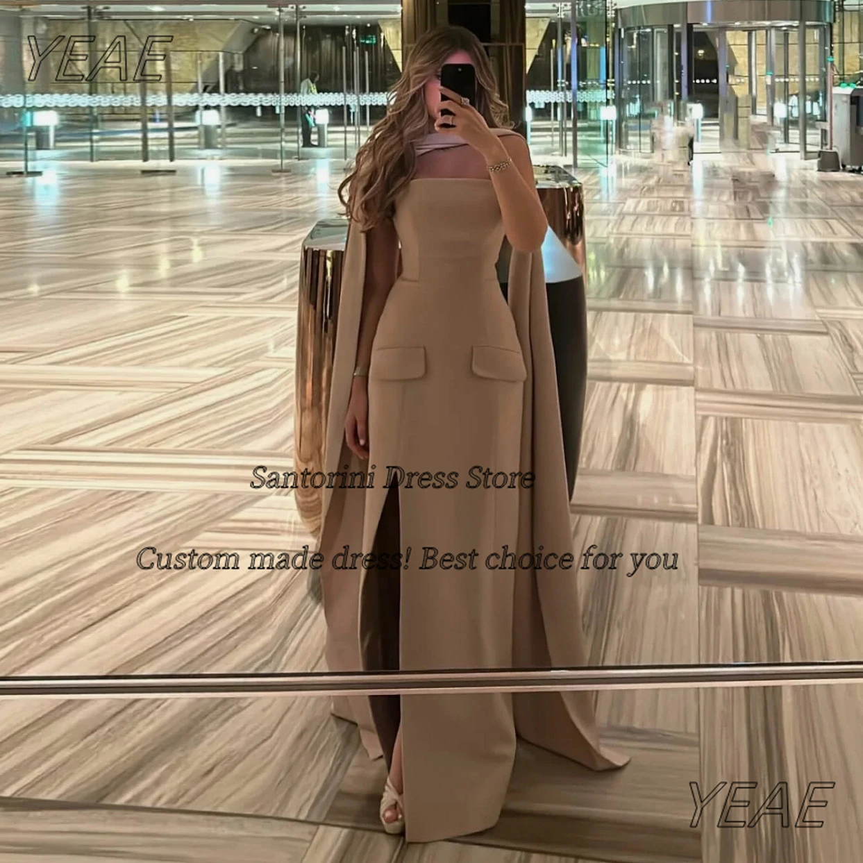

Santorini Vestido De Gala Noche mujer Strapless Side Slit Long Prom Dresses with Shawls Evening Party Gowns Customized
