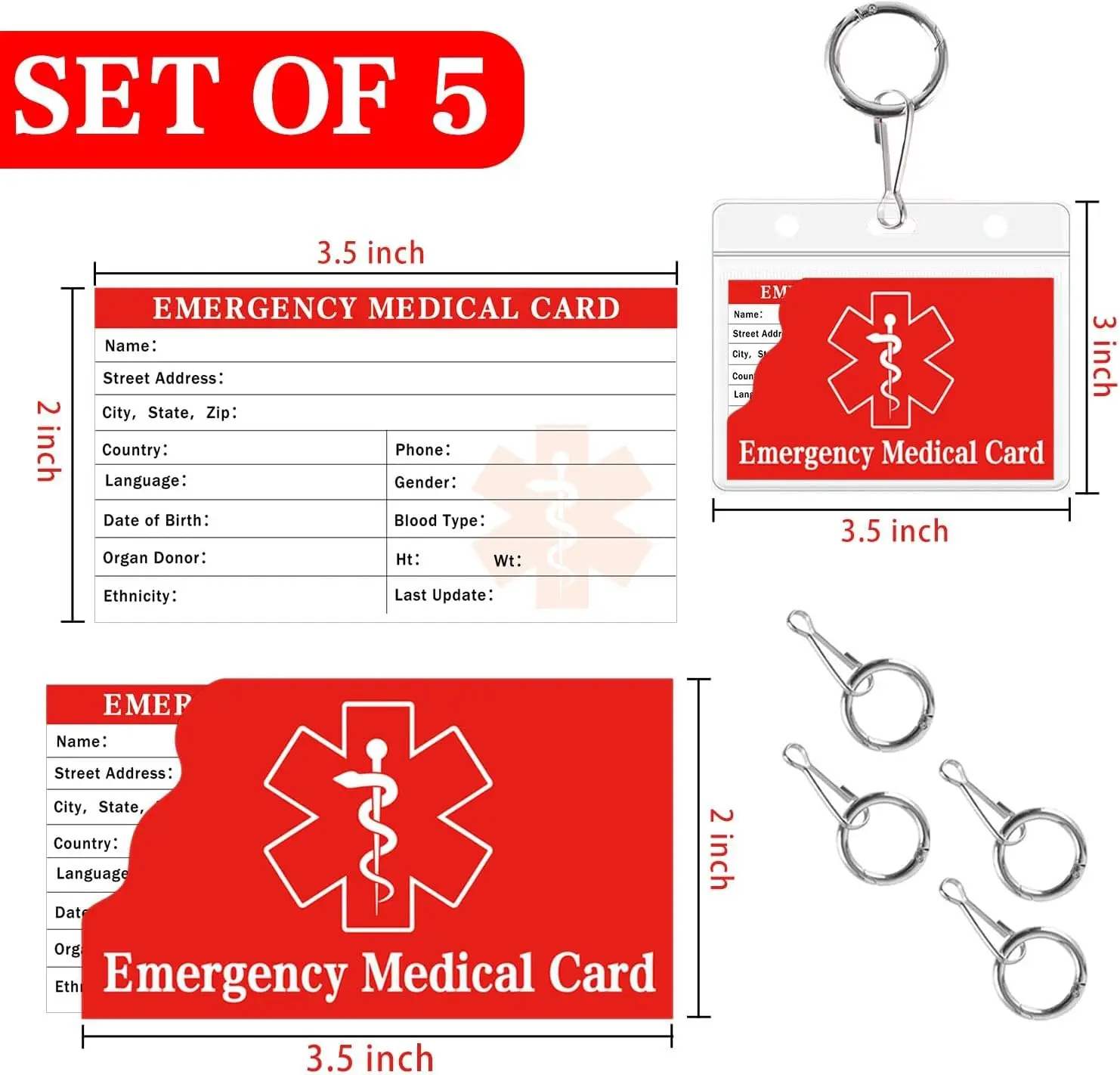 Medical Information Id Card Medical Alert Keychain Emergency Contact Card Wallet with Resealable Holder Medical Condition Card 5