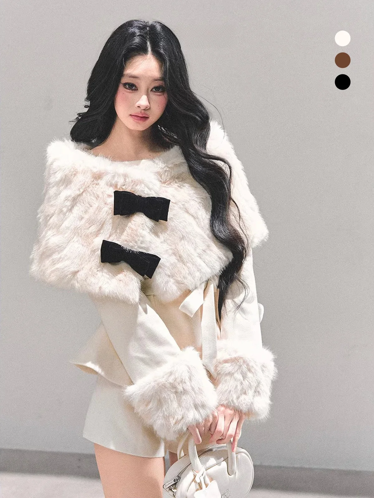 

Christmas Luxury Three-Piece Set Women's Winter Outerwear Coat Cowl Neck Long Sleeve Open Cardigan Short Pants AOMALM
