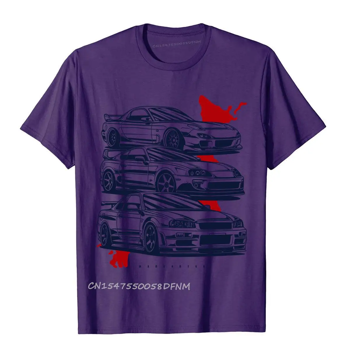 Camiseta de manga curta masculina, estampa engraçada de carro, puro algodão, tops da moda, novo, 2024