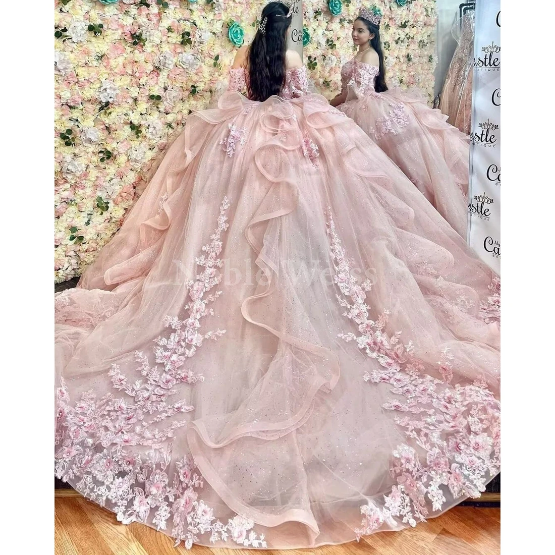 3D Flowers Quinceanera Dresses Ball Gown Beaded Tulle Sweetheart Vestidos De 15 Años Customize