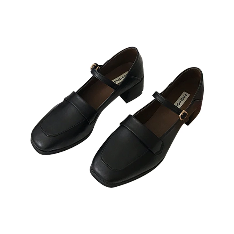 أحذية Sle Mary Jane الكورية للنساء ذات كعب سميك كلاسيكي، أحذية فردية برأس مربع، كاجوال عصرية بكعب منخفض من مادة البولي يوريثان