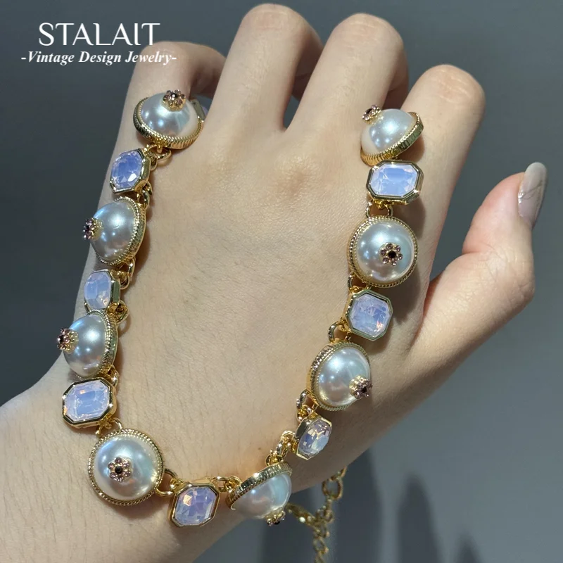 

Vintage Pink Crystal Pearl Necklace Luxury Designer Jewelry Choker Collar For Woman Accessories Glass Gold Color Wedding Bridal