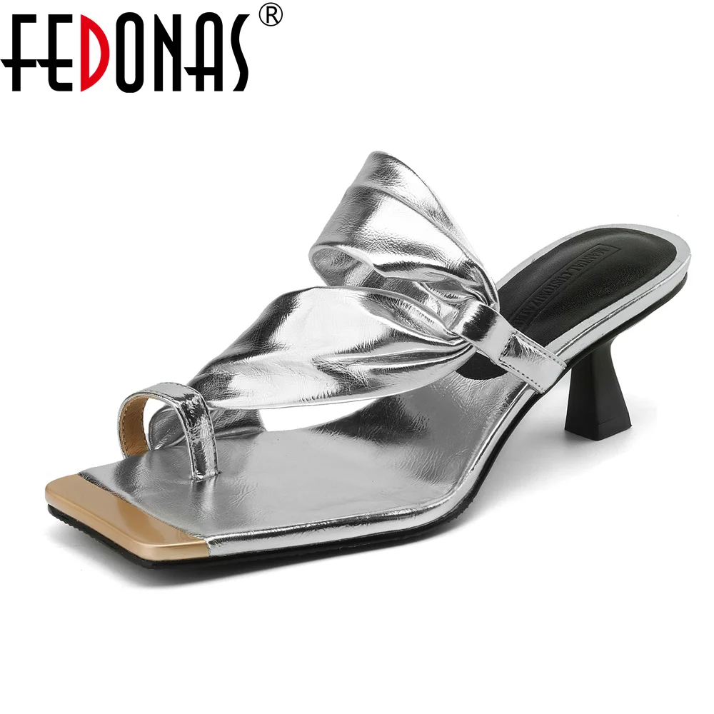 FEDONAS Fashion Women Kitten Heels Square Toe Sandals High Heels Silver Party Wedding Shoes Woman Summer Prom Pumps Quality