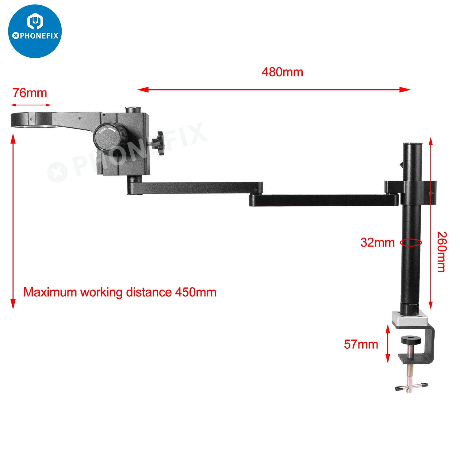 Imagem -03 - Suporte de Braço Giratório Universal para Microscópio 50 mm 76 mm Suporte de Braço Dobrável Giratório Suporte de Braçadeira de Coluna de Braço Articulado para Acessórios Microscópicos de Zoom Estéreo Binocular Binocular