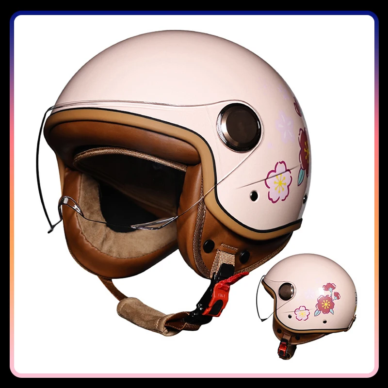 

Four Seasons DOT Approved Open Face Helmet Retro 3/4 Motorcycle HelmetsMen Women ABS Shell Safety Cap Vintage Jet Helmet Half
