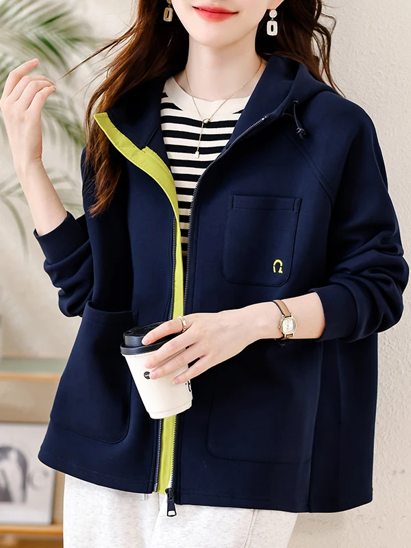 Chaqueta con Capucha de Bloques de Color a la Moda, Top Hoado para Mujer, Aodón, Primavera-Otoño, Nuevo Estilo, Chaqueta ...