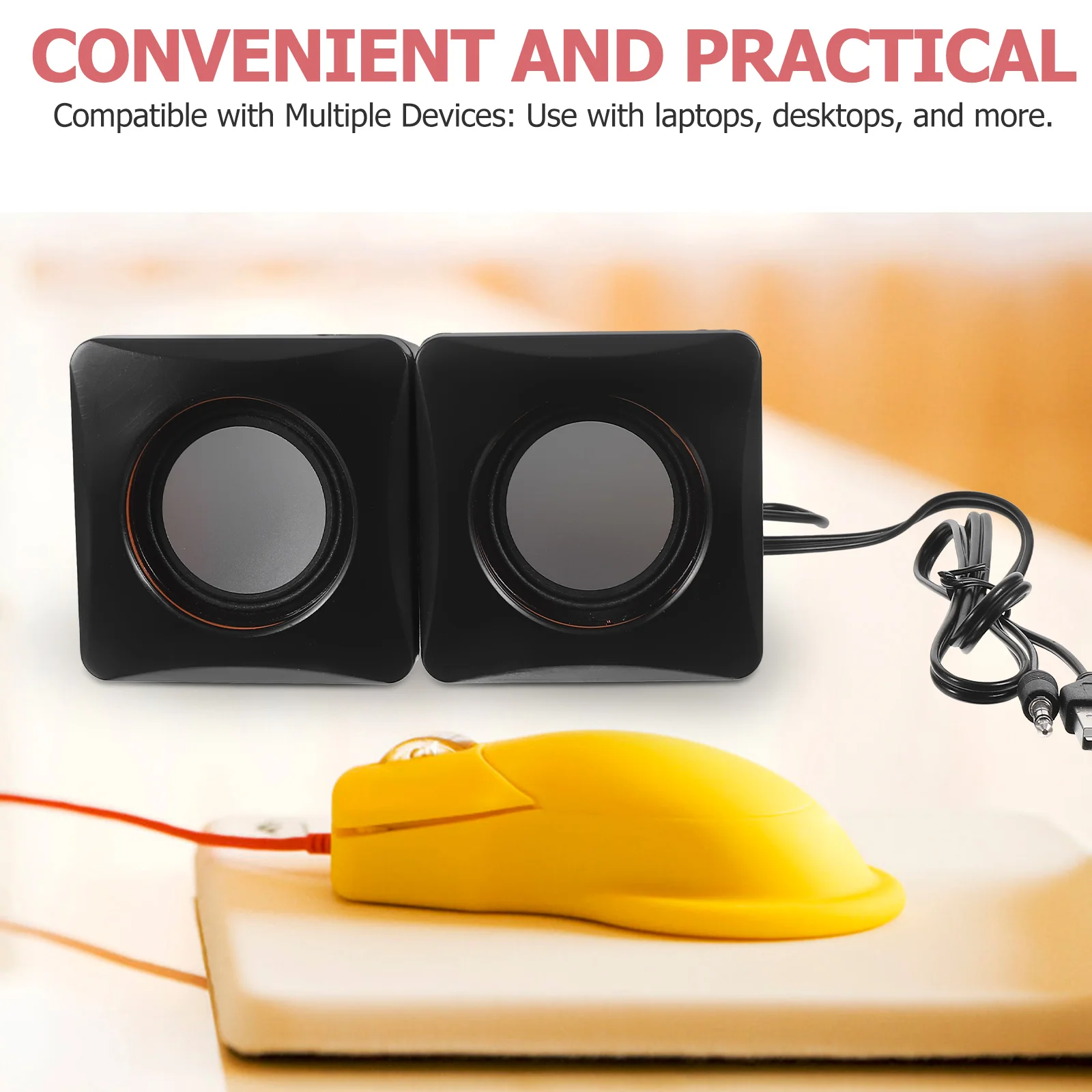 

【】Mini USB Magnetic Portable Small Desktop Computer Speakers Durable Desktop Mini Speaker ABS Wired Audio for Laptop PC