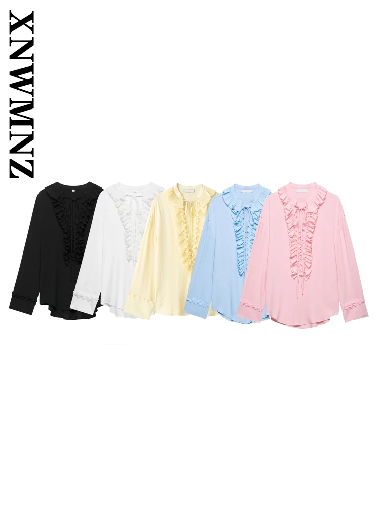 

XNWMNZ 2025 летний новый женский шикарный модный пуловер с длинными рукавами и v-образным воротником, элегантный винтажный весенний женский галстук