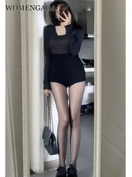 Women WOMENGAGA 5XL Super Shorts Black Sexy Spice Girl High Waist Slim Skinny Base Shorts Fashion Sweet Women 2023 633S