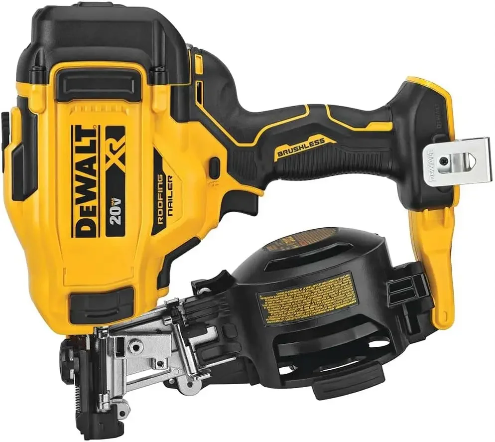 DeWalt 20V MAX Brushless 15 Degree Cordless Coil Battery Powered Roofing Nailer with Tool-Free Nail Tray (Yellow and Black)