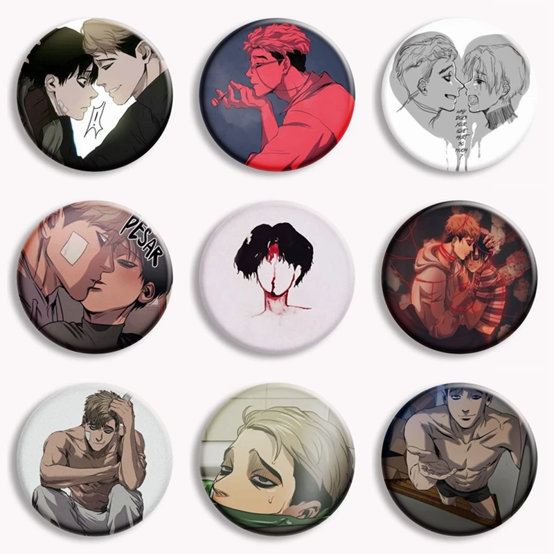 

Korean Manga Killing Stalking Button Pin Manhwa Yoon Bum and Sangwoo BL Comic Brooch Badge Bag Decorate Couple Gift Fans Collect