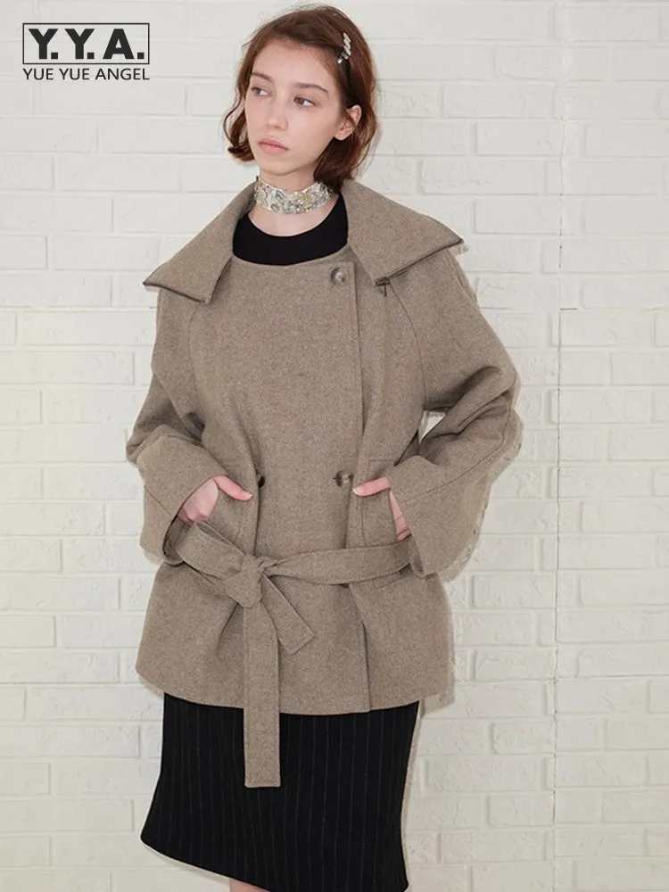 

Зимнее женское модное двубортное шерстяное длинное пальто, облегающее ветровка с поясом и отложным воротником, женское элегантное пальто в стиле ретро