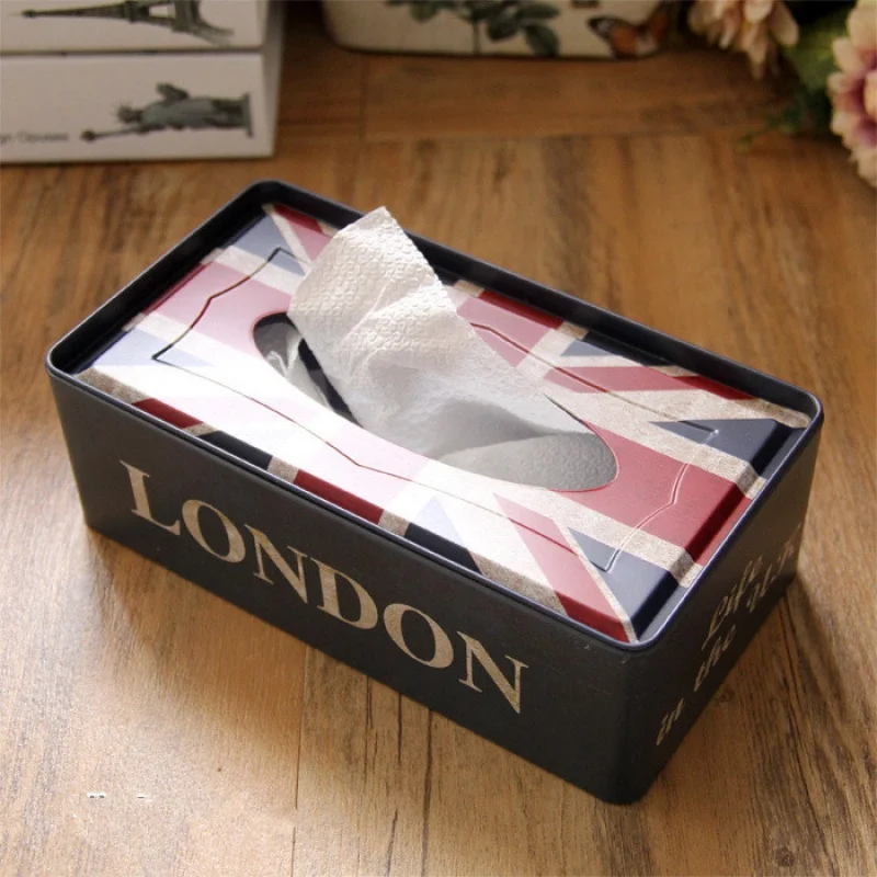 Zakka British Flag Tissue Box Tin Metal Tissue Holder Home Decoration Car Covers Decoration