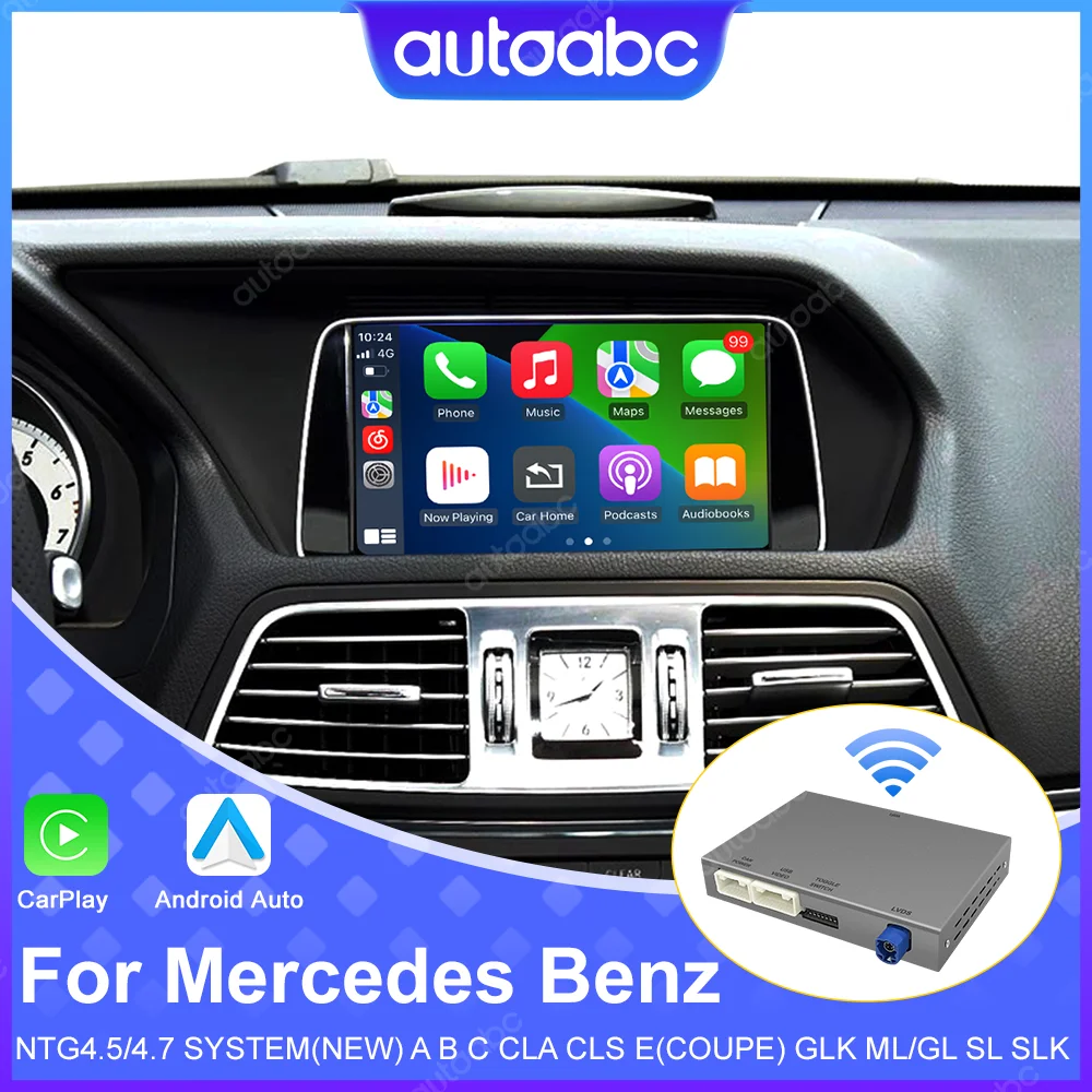 AUTOABC CarPlay sans fil pour Mercedes Benz GLA CLA GLK A B C E W204 W246 W218 2011-2018 NTG4.5/4.7/5.0 avec Android Auto Mirror Link AirPlay Siri Fonction de navigation