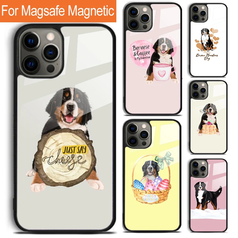 Funny Bernese Mountain Dog Phone Case For iPhone 16 15 14 13 12 11 Pro Max Plus Magsafe Magnetic Wireless Charging Cover