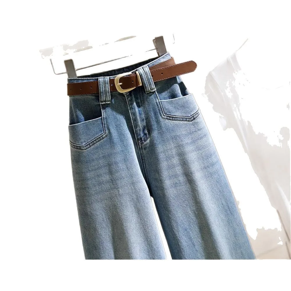 Vrouwen Effen Jeans Vloerlengte Denim Broek Casual Gesplitste Gewassen Broek Hoge Taille Bootcut Broek Zakken Losse Herfst 2026