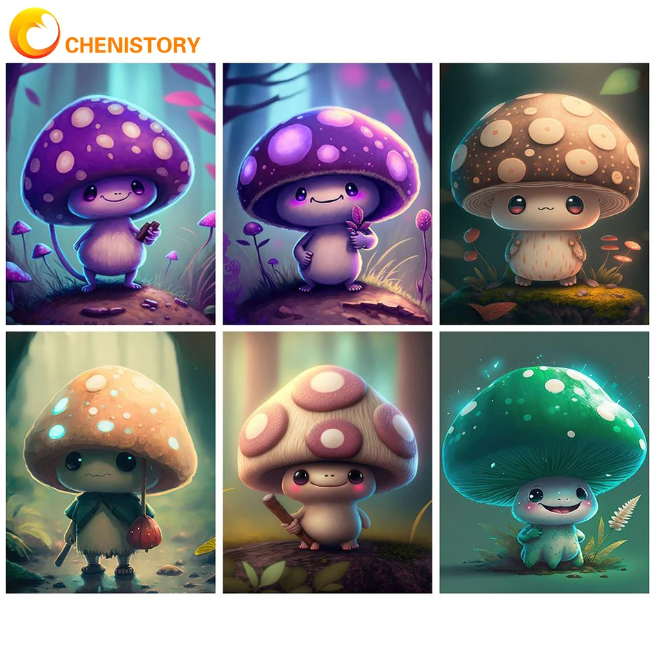 

CHENISTORY Mushroom Oil Painting By Numbers Landscape On Canvas Hand Painted Drawing Paints For Adults Coloring By Number Kit