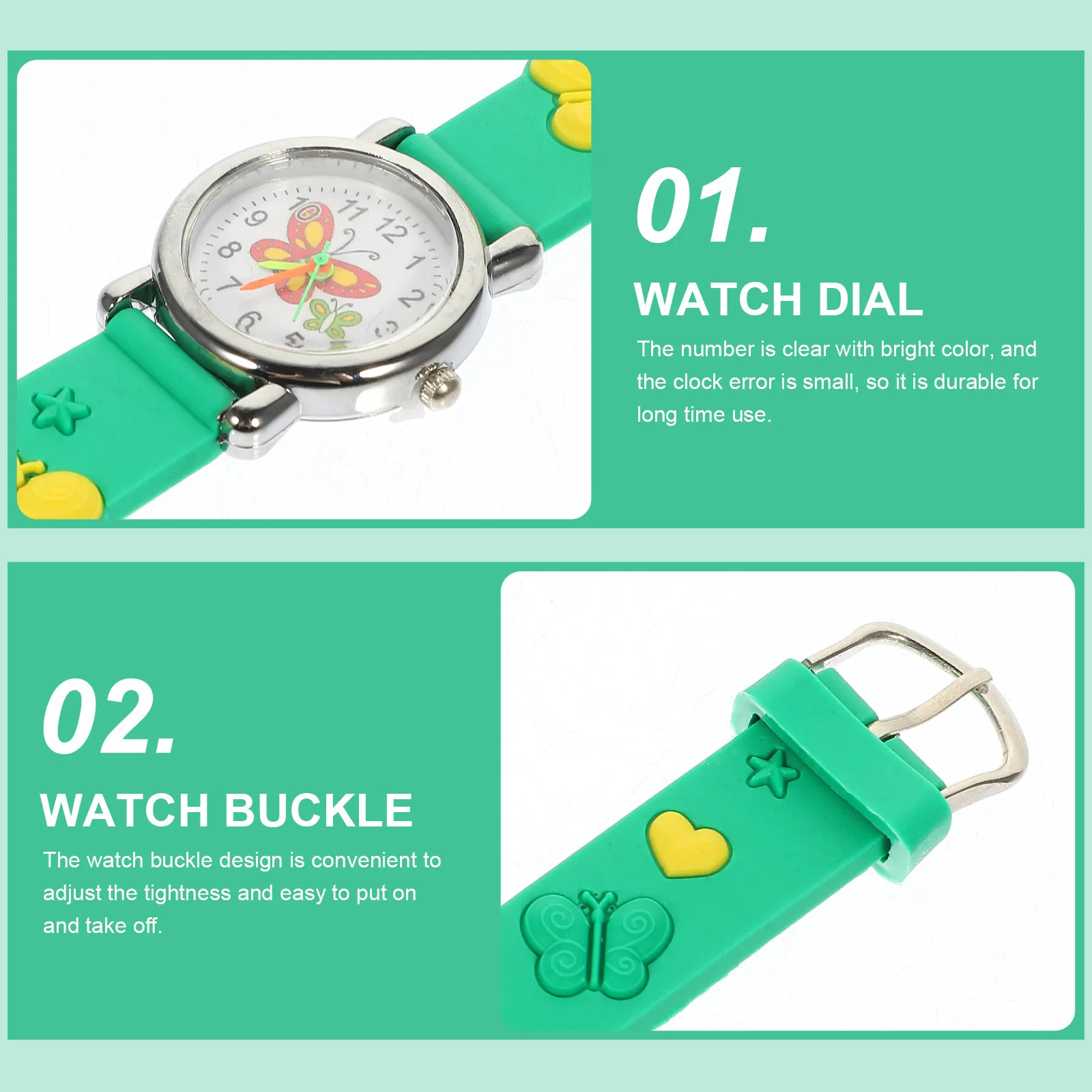 Butterflies Pattern Kids Watch for Girls Cartoon Analog Wristwatch Adjustable Comfortable Strap Lightweight Accurate Movement