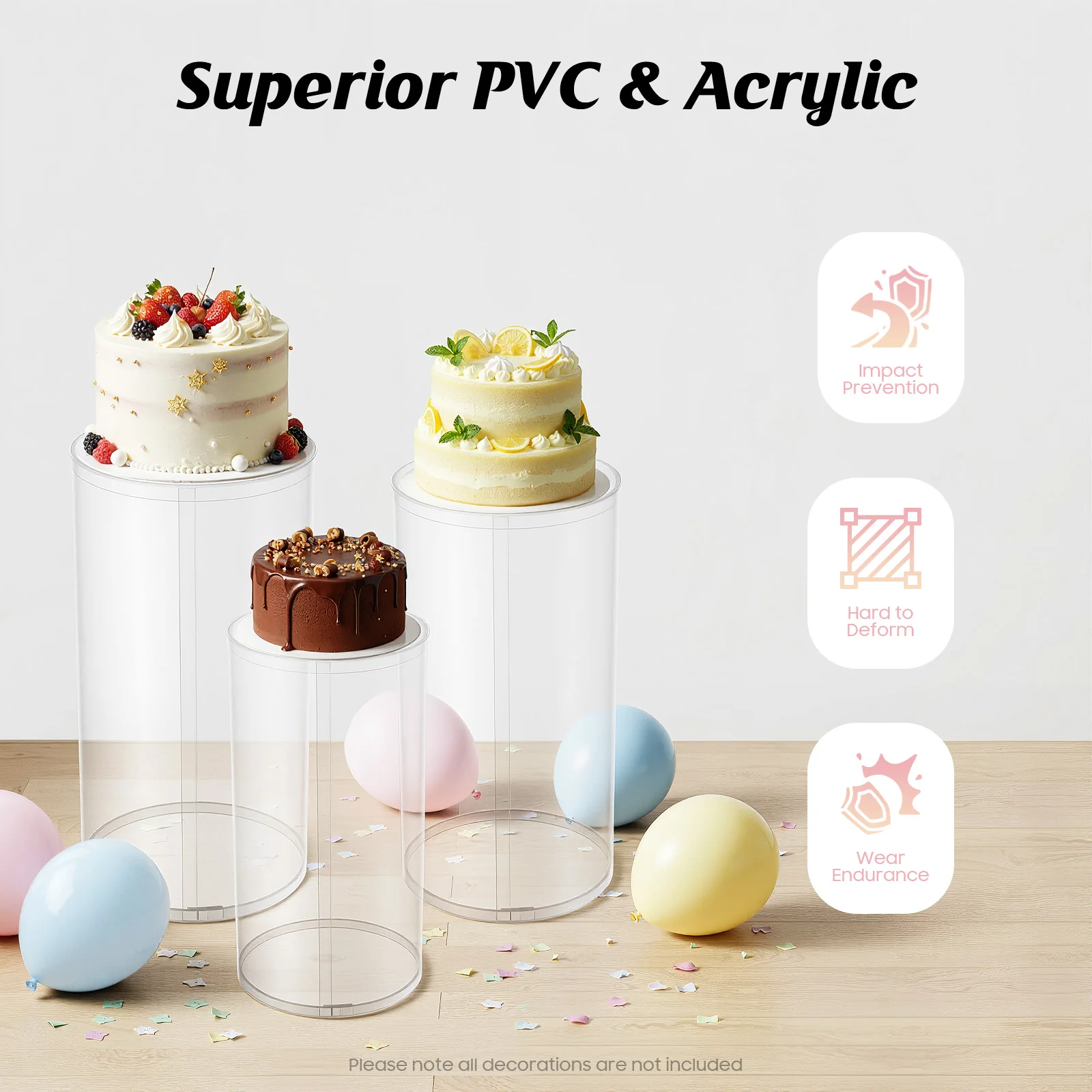 

3 Pcs Clear Acrylic Pedestal Display Stands, 26/30/33cm Diameter, Wedding Cake Stands for Dessert Table Centerpiece Party Decor