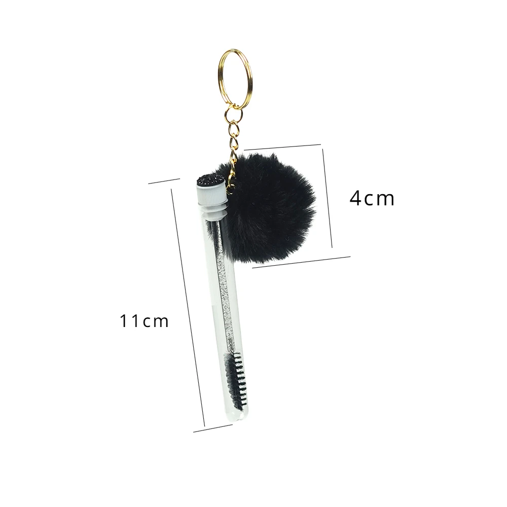 Eyelash Brush with Keychain Mascara Wand with 4cm Fur Ball For Lash Extension Micro Comb in Tube for Lash Cleaning Makeup Tool