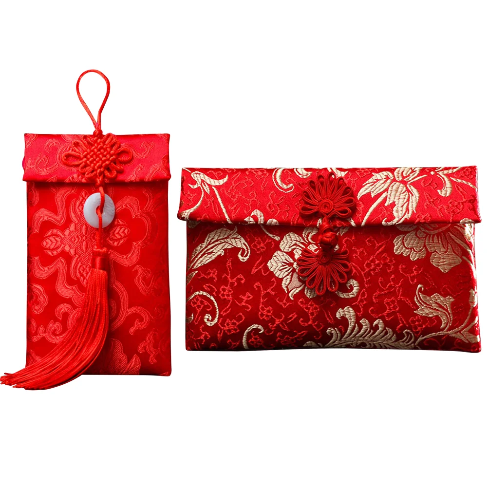 

2 Pcs New Year Lucky Bag Gift Bags Money for Wedding Envelope Red Brocade Envelopes