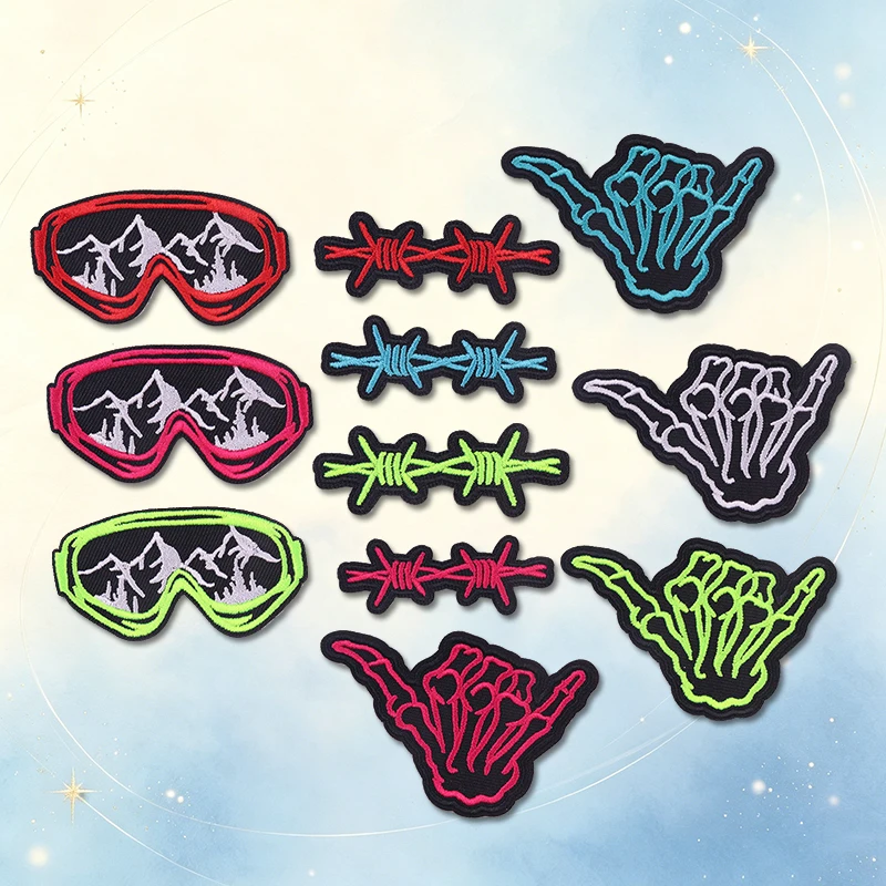 2-11PCS Western Cowboy MAMA Series Embroidery Patches Cartoon Letter Iron On Patches For Clothing Glasses Skeleton Gesture Patch