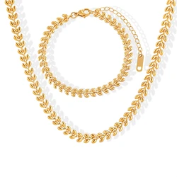 316L Stainless Steel Minimalist Ear Of Wheat Charms Chain Necklaces Bracelets For Women Fashion Fine Jewelry Set Party Gifts