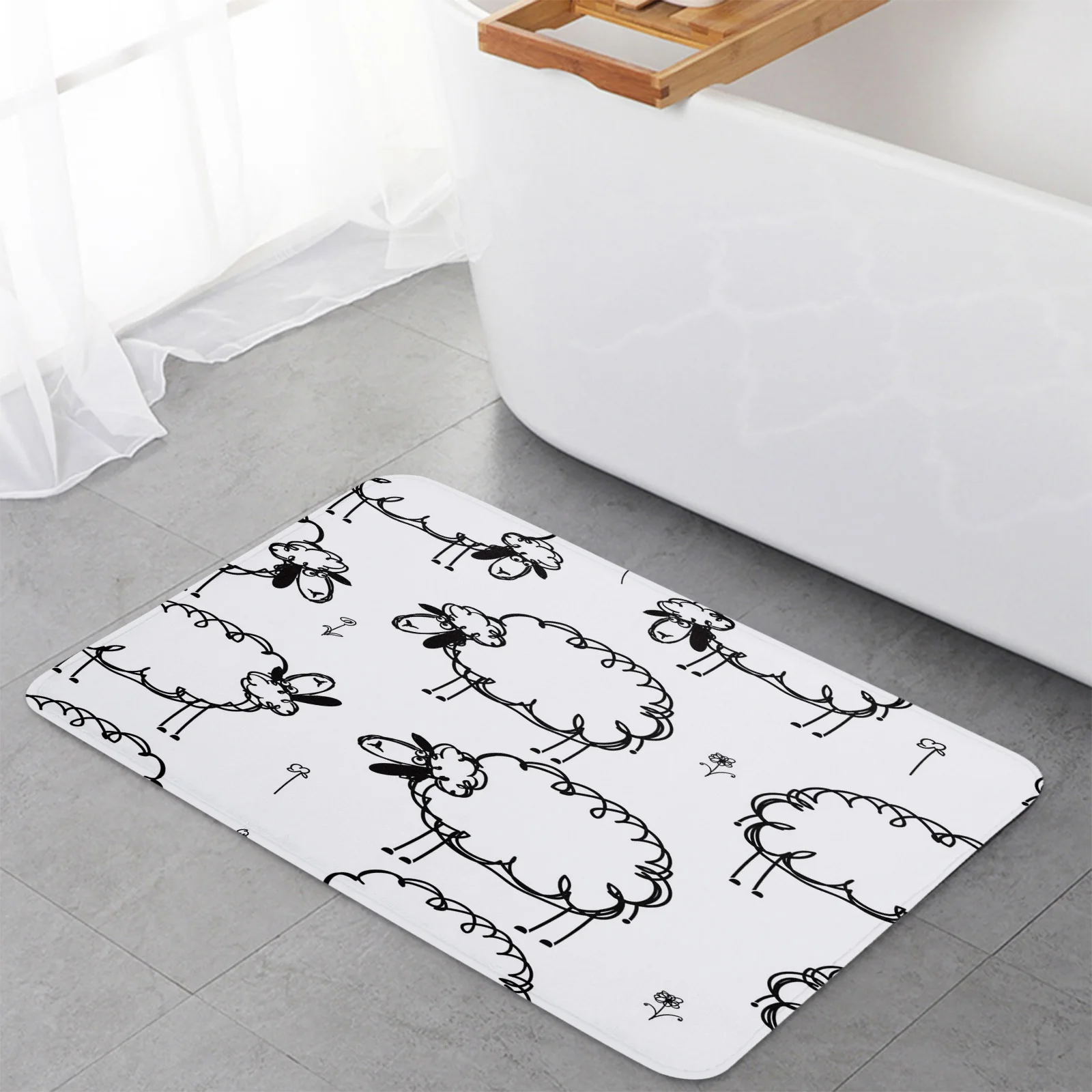 Animal Black White Curly Sheep Flowers Kitchen Doormat Bedroom Bath Floor Carpet House Hold Carpet Door Mat Area Rugs Home Decor